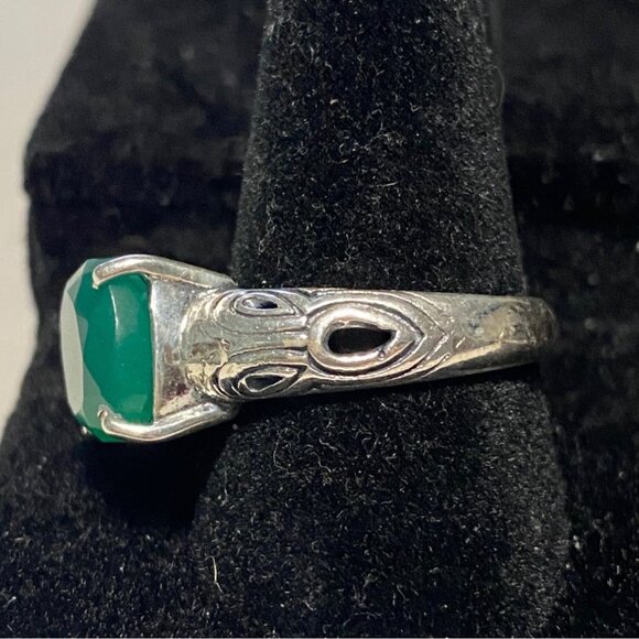 Ring Size 8 Green Onyx Sterling Silver Stamped 925 Vintage Jewelry - Picture 2 of 13